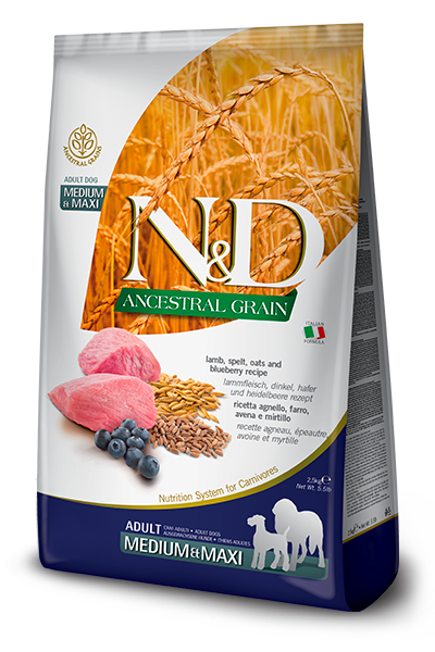Alimento secco Farmina N&D Ancestral Grain Agnello e Mirtillo 12 kg per cani adulti di taglia media e grande Alimento secco Farmina N&D Ancestral Grain Agnello e Mirtillo 12 kg per cani adulti di taglia media e grande
